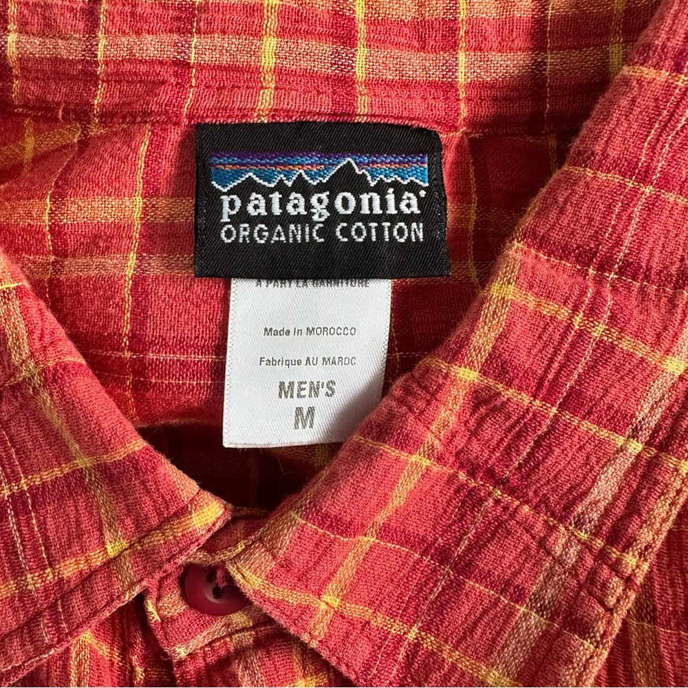 Patagonia Men’s Medium Red Yellow Plaid Organic Cotton Short Sleeve Shirt - Picture 2 of 6